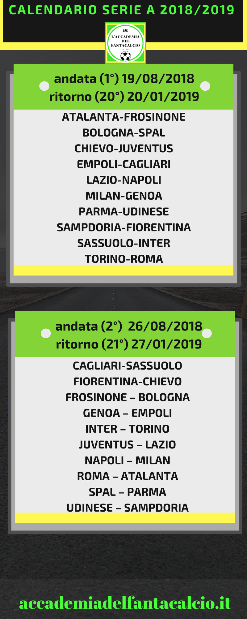 1 - Calendario Serie A 2018/2019